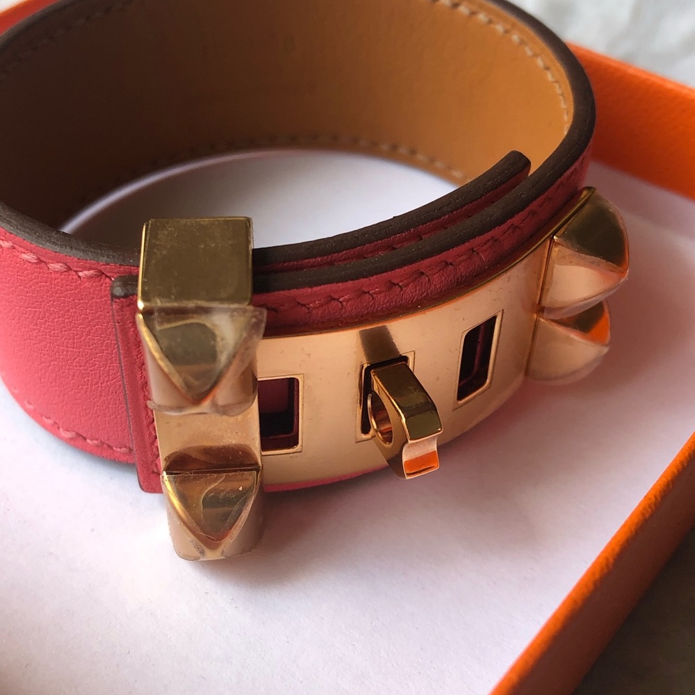 Hermes Collier De Chien 24 CDC pink leather Rose azalee T2 PM cuff bracelet - Picture 2 of 8